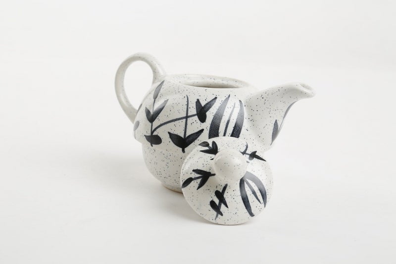 Caffeine Ceramic Handmade White Bamboo 2 in1 Tea Pot (Set of 2, Single Kettle with Cup) - Image 5