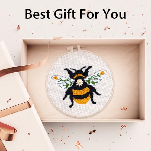 Nuberlic Punch Needle Kit for Beginners Cute Bee Pattern DIY Hoop Embroidery Punch Needle Starter Craft Set with Pre-Printed Fabric, Yarn, Frame & Tools Step-by-Step Introduction - Image 3