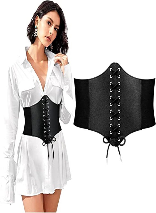 Wide Elastic Corset Belt for Women, Lace-up Leather Waist Trainer, Adjustable Waspie Belt for Dresses, Back Support and Slimming Vest for Yoga and Fitness  - Image 1