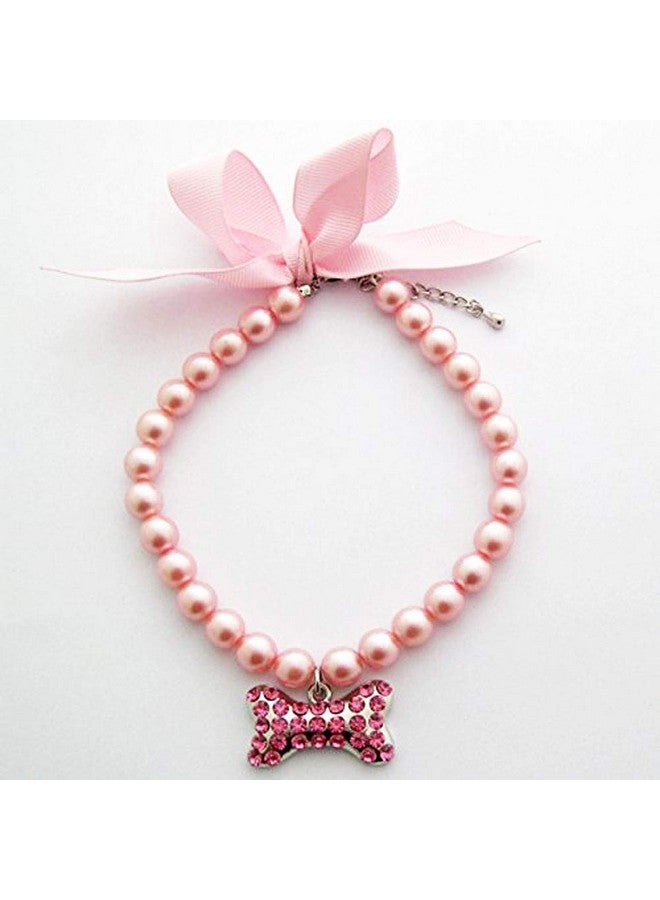 PETFAVORITES PETFAVORITES Fancy Pearls Crystal Dog Necklace Jewelry with Bling Rhinestones Big Bone Charm for Pets Cats Small Dogs Girl Teacup Chihuahua Yorkie Clothes Costume Outfits (Pink, 8 to 10-Inch)  - Image 1