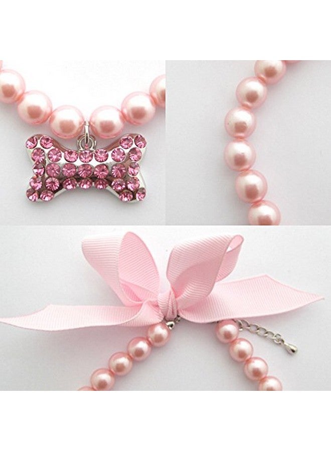 PETFAVORITES PETFAVORITES Fancy Pearls Crystal Dog Necklace Jewelry with Bling Rhinestones Big Bone Charm for Pets Cats Small Dogs Girl Teacup Chihuahua Yorkie Clothes Costume Outfits (Pink, 8 to 10-Inch)  - Image 2
