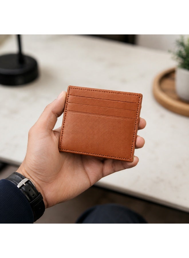 Men's slim leather card holder with a versatile center pocket and multiple card slots - a practical wallet for ID, bank cards, and cash - Havana - Image 3