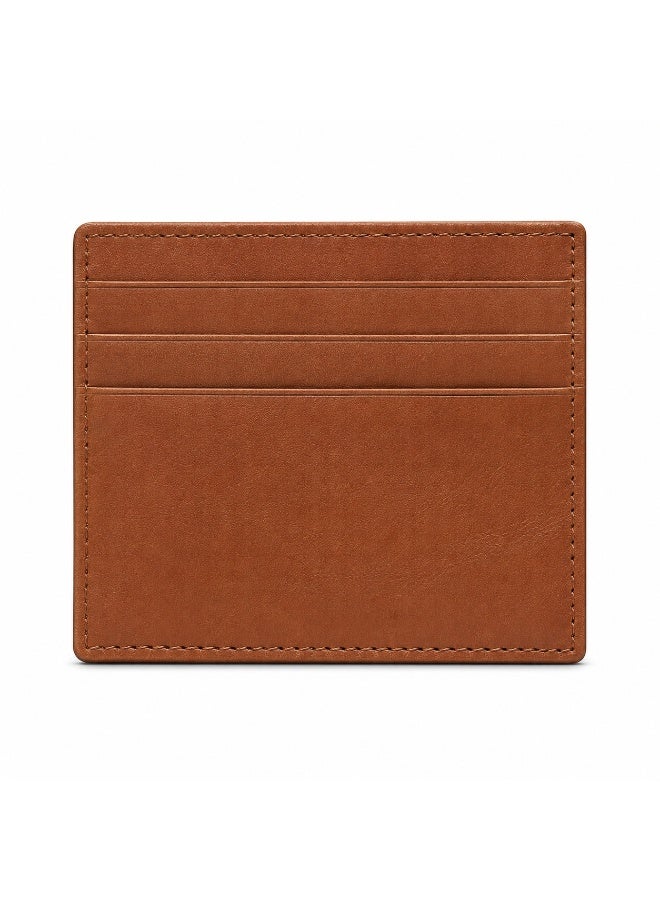 Men's slim leather card holder with a versatile center pocket and multiple card slots - a practical wallet for ID, bank cards, and cash - Havana - Image 2