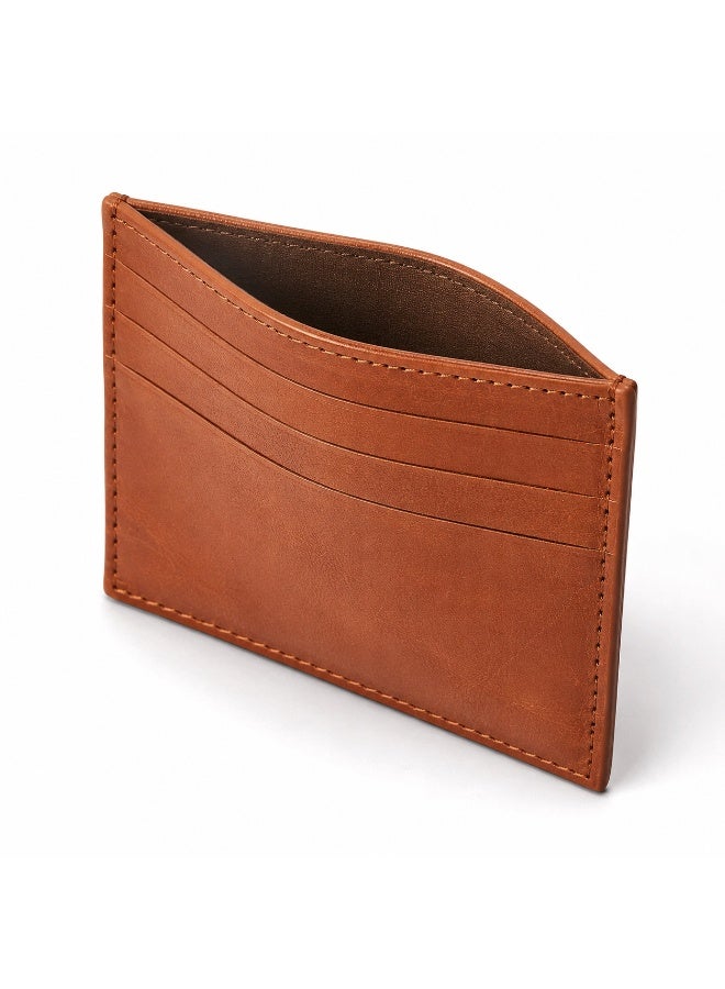 Men's slim leather card holder with a versatile center pocket and multiple card slots - a practical wallet for ID, bank cards, and cash - Havana - Image 1