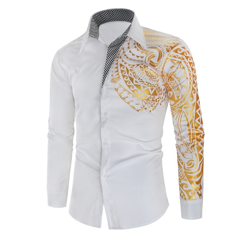 2021 New Fashion Men'S Shirt Gilded Printed Long Sleeve Shirt Men'S Shirt C38 Korean Version - Image 1