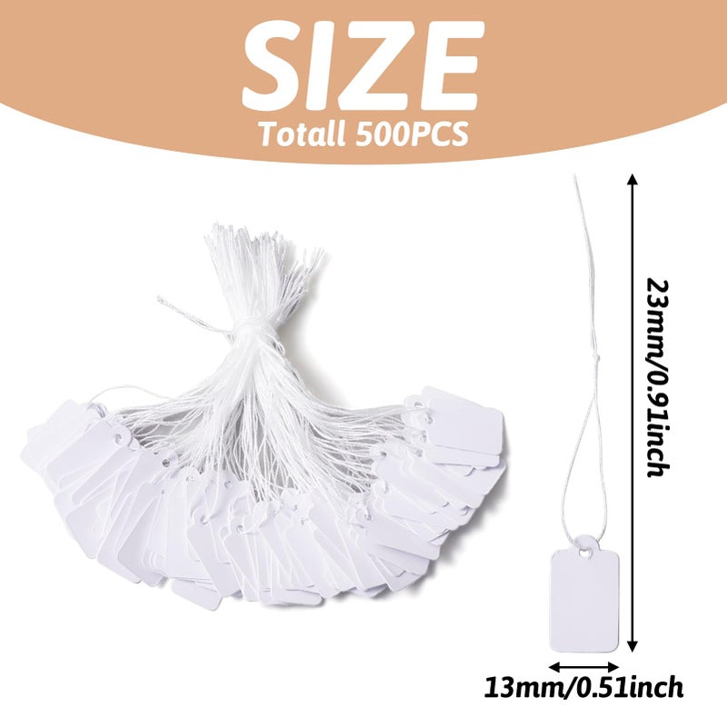 PH PandaHall Pandahall 500pcs White Jewelry Price Tags Clothing Display Tag Gift Message Card Writable Rectangle Paper Price Marking Label Design Blank with Hanging String 23x13mm/0.9x0.5 Inch - Image 2
