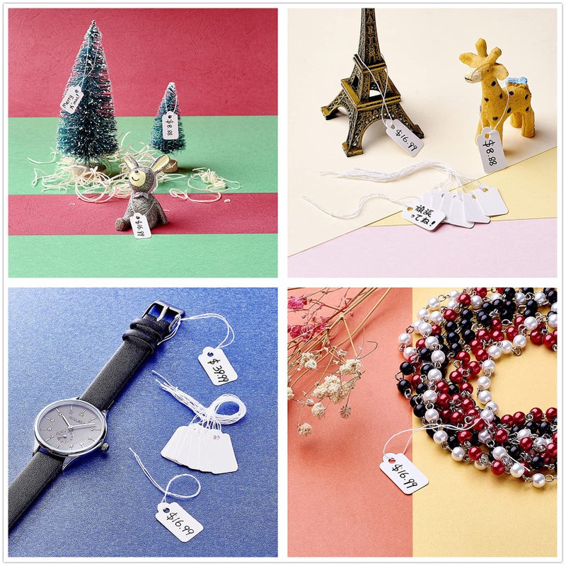 PH PandaHall Pandahall 500pcs White Jewelry Price Tags Clothing Display Tag Gift Message Card Writable Rectangle Paper Price Marking Label Design Blank with Hanging String 23x13mm/0.9x0.5 Inch - Image 4