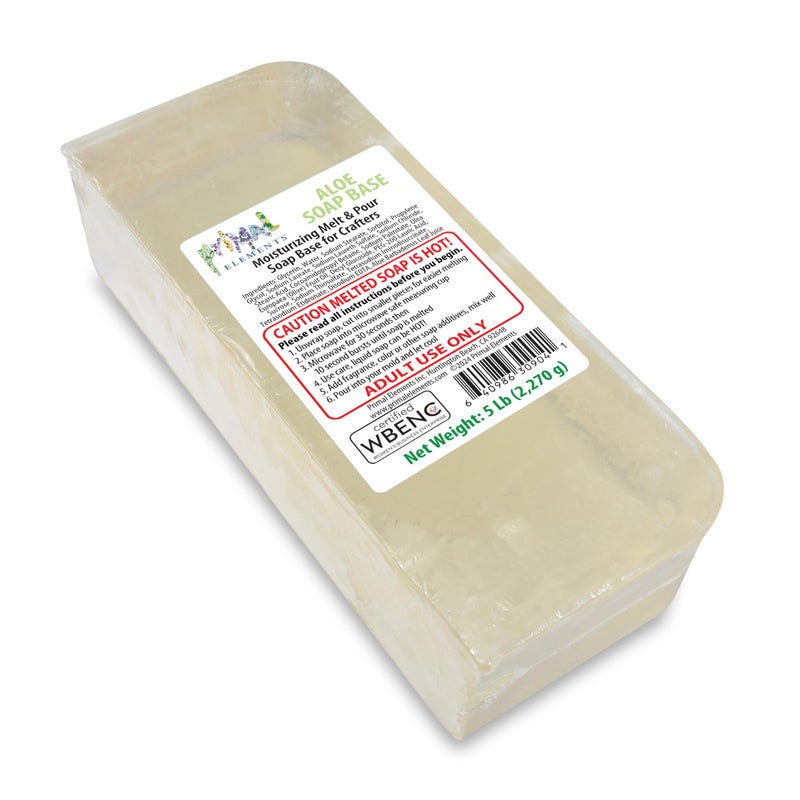 Primal Elements Aloe Soap Base - Moisturizing Melt and Pour Glycerin Soap Base for Crafting and Soap Making, Easy to Cut - 5 Pound - Image 1
