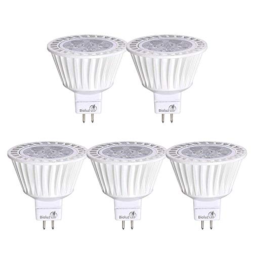 Bioluz LED 5 Pack MR16 50 Watt Halogen Equivalent Dimmable Bulb uses 7W, Halogen 3000K 12V AC/DC, UL Listed, High CRI for Low Voltage Recessed Lights, Track Lights and Landscape Fixtures. - Image 1