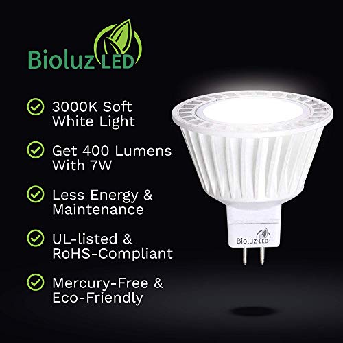 Bioluz LED 5 Pack MR16 50 Watt Halogen Equivalent Dimmable Bulb uses 7W, Halogen 3000K 12V AC/DC, UL Listed, High CRI for Low Voltage Recessed Lights, Track Lights and Landscape Fixtures. - Image 3