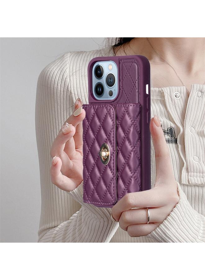 Zaboon Case For iPhone 13 Pro Horizontal Metal Buckle Wallet Rhombic Leather Phone Case - Image 2