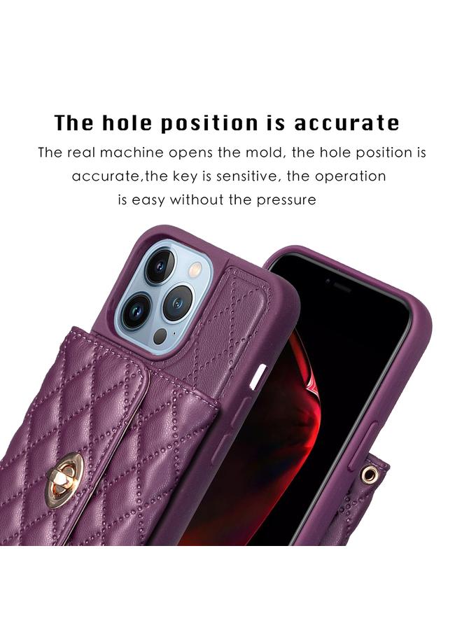 Zaboon Case For iPhone 13 Pro Horizontal Metal Buckle Wallet Rhombic Leather Phone Case - Image 3