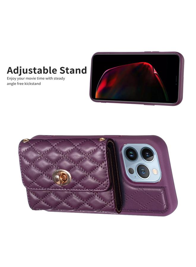 Zaboon Case For iPhone 13 Pro Horizontal Metal Buckle Wallet Rhombic Leather Phone Case - Image 5