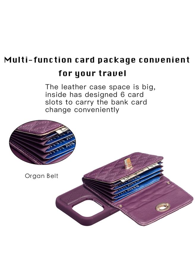 Zaboon Case For iPhone 13 Pro Horizontal Metal Buckle Wallet Rhombic Leather Phone Case - Image 4