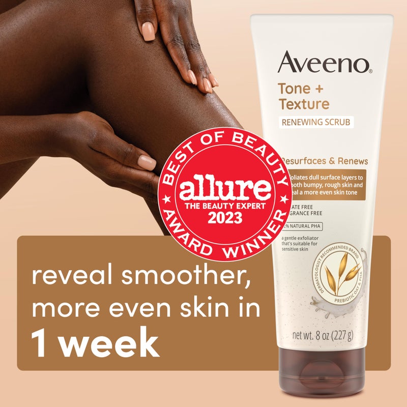 Aveeno Fragrance-Free Body Scrub for Smoother, More Even Skin Tone - Prebiotic Oat Formula for Sensitive Skin, Exfoliating and Renewing, 8 oz - Image 3