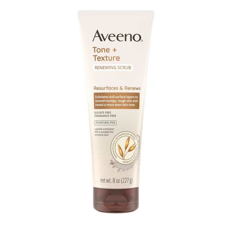 Aveeno Fragrance-Free Body Scrub for Smoother, More Even Skin Tone - Prebiotic Oat Formula for Sensitive Skin, Exfoliating and Renewing, 8 oz - Image 1