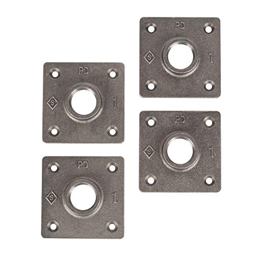 PIPE DECOR 1" Square Floor Flange Fitting, 4-Pack, Malleable Iron, Fits One Inch Diameter Black Steel Plumbing Pipes and Nipples, Build Vintage DIY Pipe Industrial Furniture and Shelving - Image 1