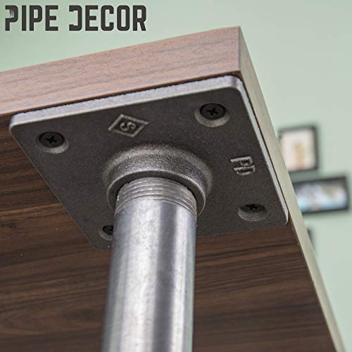 PIPE DECOR 1" Square Floor Flange Fitting, 4-Pack, Malleable Iron, Fits One Inch Diameter Black Steel Plumbing Pipes and Nipples, Build Vintage DIY Pipe Industrial Furniture and Shelving - Image 3