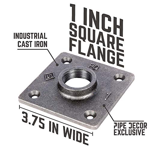 PIPE DECOR 1" Square Floor Flange Fitting, 4-Pack, Malleable Iron, Fits One Inch Diameter Black Steel Plumbing Pipes and Nipples, Build Vintage DIY Pipe Industrial Furniture and Shelving - Image 2