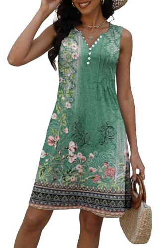 Disamer Beach Dresses for Women 2025 Vacation Swim Cover up V-Neck Summer Dress Button Down Sleeveless Boho Floral Sundress,Flower Wallpaper Green,Small - Image 4