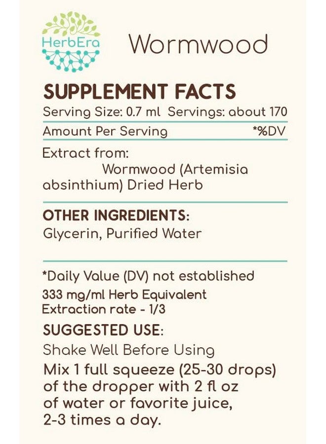 HerbEra Wormwood B120 Alcoholfree Herbal Extract Tincture Concentrated Liquid Drops Natural Wormwood (Artemisia Absinthium) Dried Herb (4 Fl Oz) - Image 3