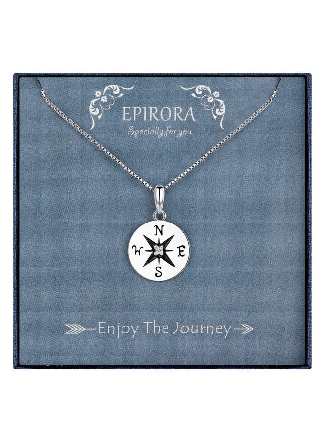 EPIRORA Inspirational Gifts for Women Girls, Sterling Silver Compass Necklace with Giftbox, Birthday Graduation Retirement Travel Gifts for Girlfriend Wife Friend Grandmother Sister Colleague, - Image 1