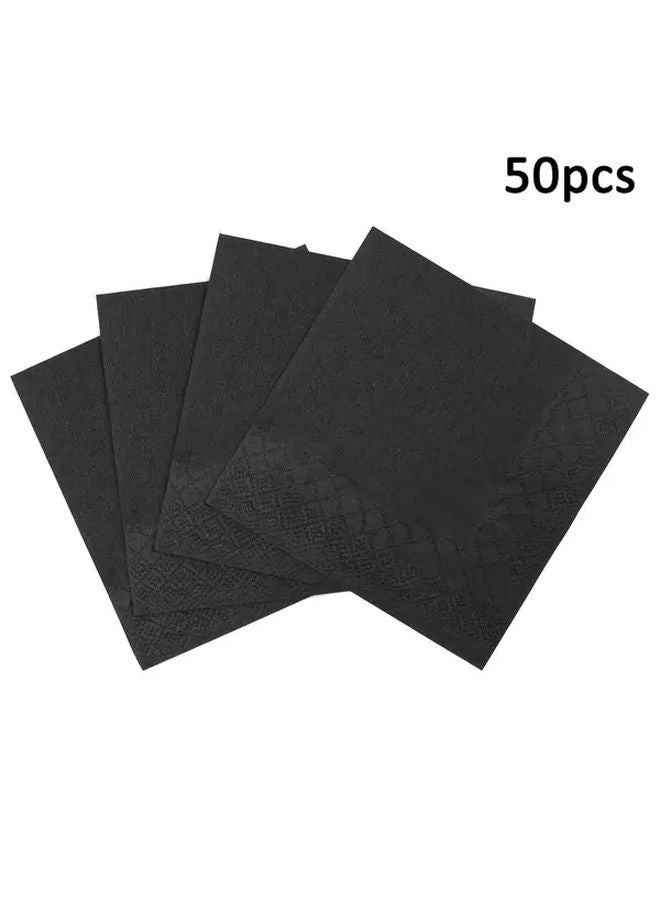 50 Count Black Cocktail Napkins 2 Ply 5x5 Inches Folded Disposable For Wedding Party - Image 1