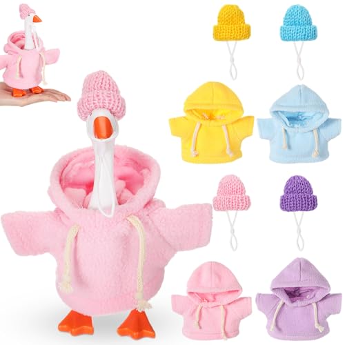 SilTriangle 4 Set 7 Inch Mini Desk Goose Knitted Outfits Cute Magnetic Goose Key Holder Multiple Colors Clothes for Home Office Magnetic Duck Statue Table Desk Key Holder Decor GiftsHooded - Image 1