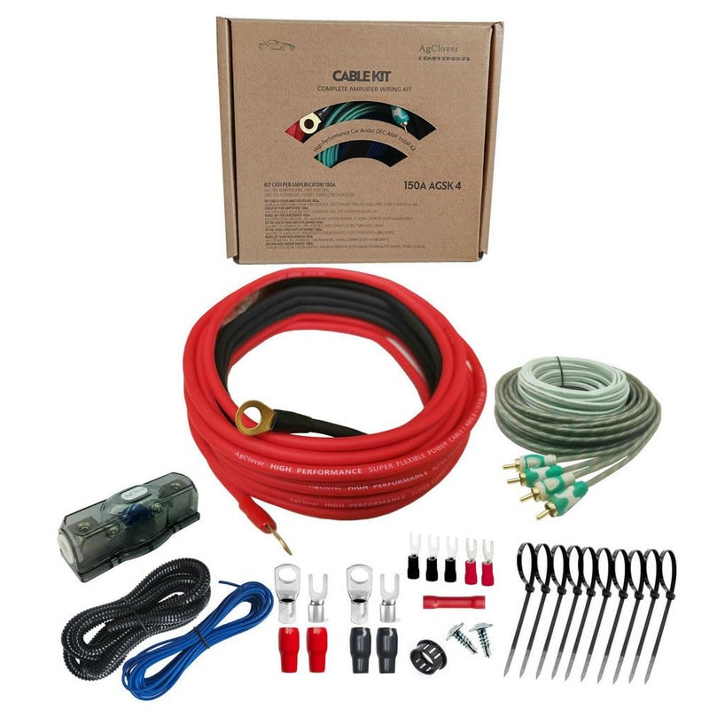 AgClover 4GA Amp Wiring Kit, 100% Oxygen Free Copper OFC 3000W Complete Amplifier Wire Installation Accessories - Make Connections and Brings Power to Car, Home and Marine Audio Systems - Image 1