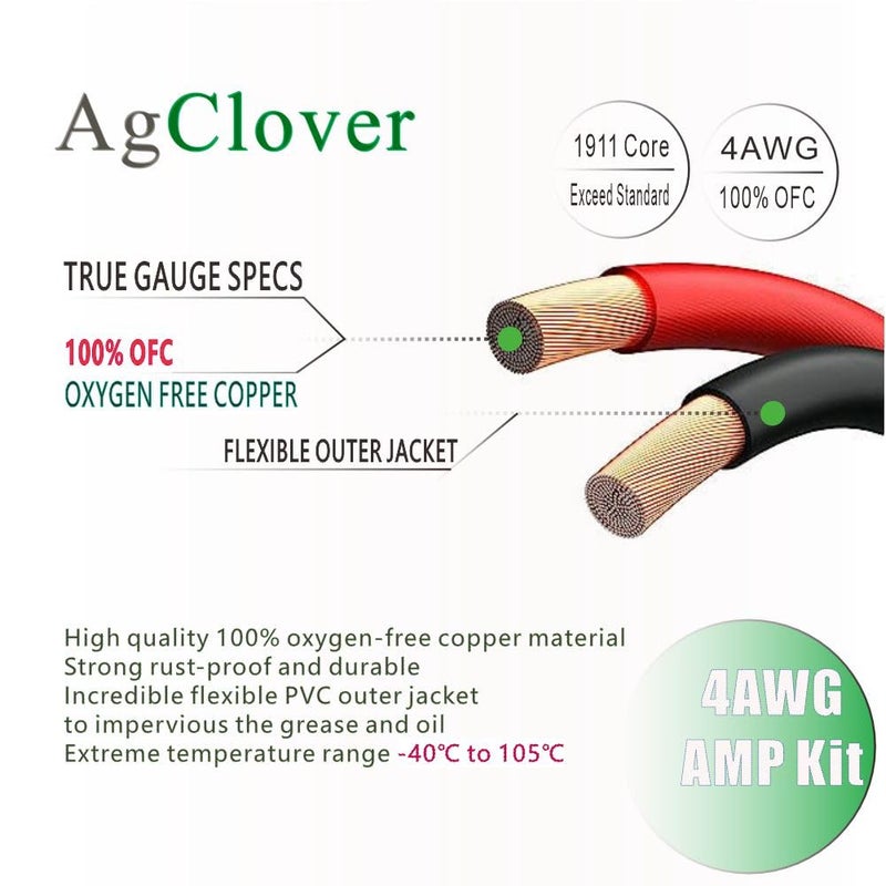 AgClover 4GA Amp Wiring Kit, 100% Oxygen Free Copper OFC 3000W Complete Amplifier Wire Installation Accessories - Make Connections and Brings Power to Car, Home and Marine Audio Systems - Image 5