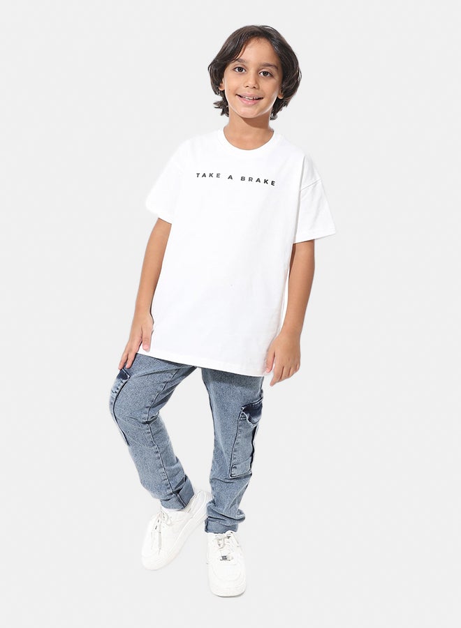 Andora Short Sleeves Printed Boys Oversized T-Shirt_Off White - Image 4