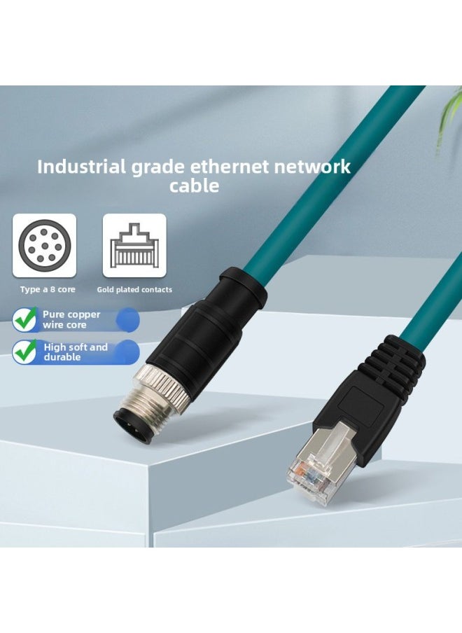 Generic M12 Connector Adapter RJ45 Network Double Shielded Industrial Ethernet High Flexible Network Cable 4 8 Core A Type D X Type Coding-Color:M12 A Type 8-core High Flexible Wire-Line Length:12 M  - Image 1