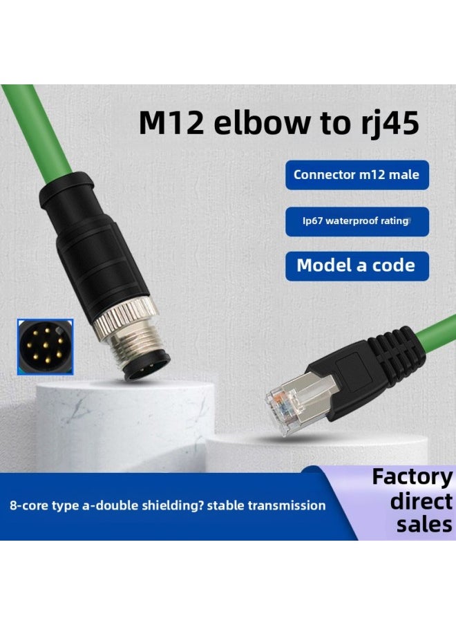 Generic M12 Connector Adapter RJ45 Network Double Shielded Industrial Ethernet High Flexible Network Cable 4 8 Core A Type D X Type Coding-Color:M12 A Type 8-core High Flexible Wire-Line Length:12 M  - Image 2