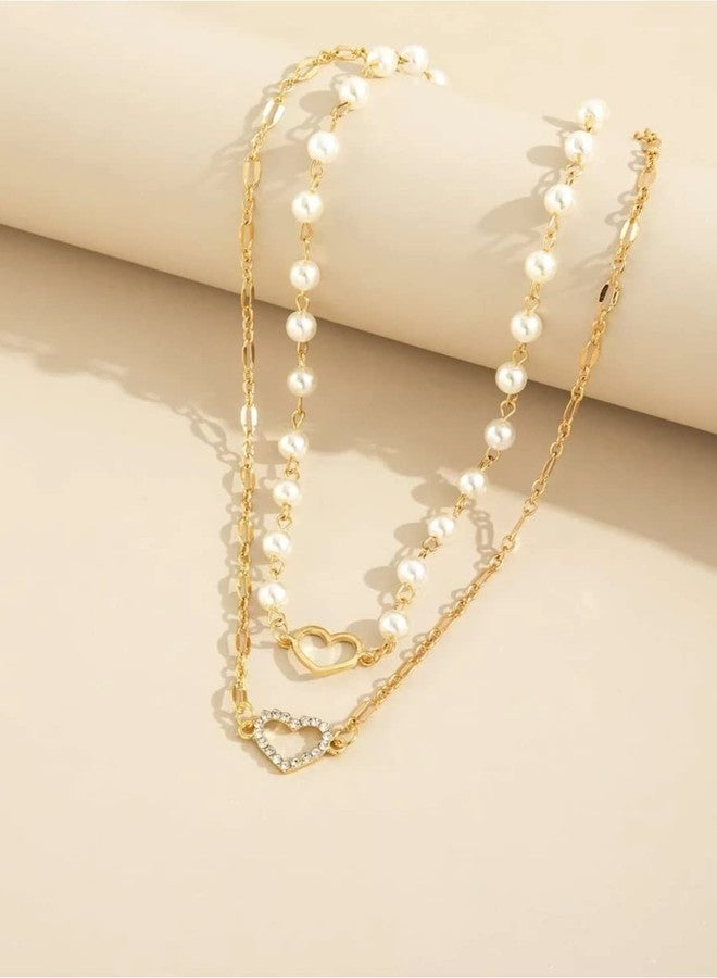 fabula by OOMPH Jewellery Gold Tone Multi Layer Pearls Heart Fashion Necklace For Women & Girls Stylish Latest - Image 2