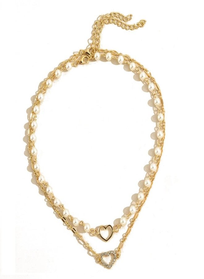 fabula by OOMPH Jewellery Gold Tone Multi Layer Pearls Heart Fashion Necklace For Women & Girls Stylish Latest - Image 1