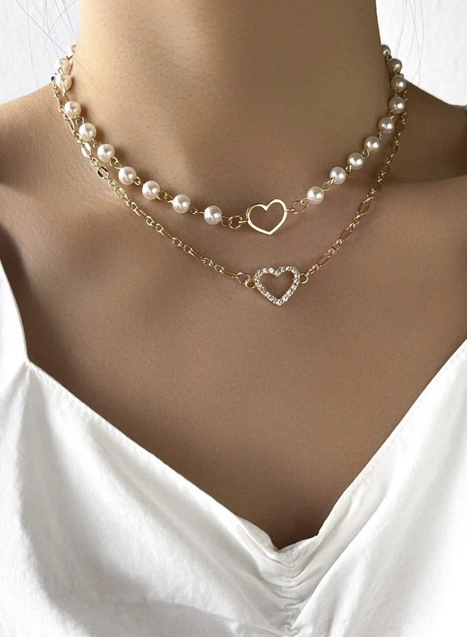 fabula by OOMPH Jewellery Gold Tone Multi Layer Pearls Heart Fashion Necklace For Women & Girls Stylish Latest - Image 3