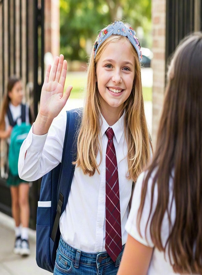 Hapdoo Back To School Teacher Knotted Headband Embellished Jeweled Headband Wide Top Knot Hair Accessories Teacher Appreciation Gifts for Women Girls, Blue - Image 4