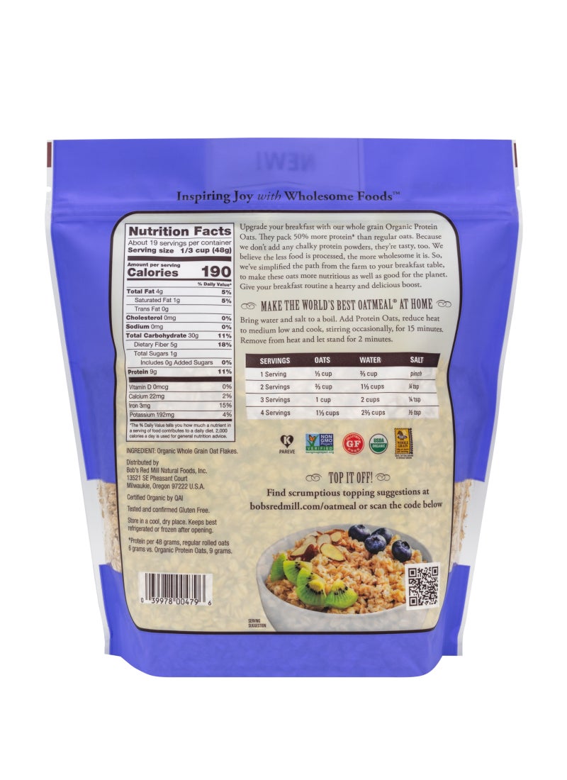 Bob's Red Mill Whole Grain Protein Rolled Oats Organic 907g - Image 2