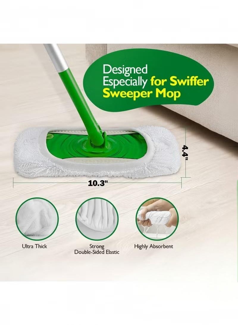 Reusable Washable Mop Pads Compatible with Swiffer Sweeper – Eco-Friendly Microfiber & Cotton Mop Refills for Wet & Dry Cleaning, Durable Dust Mop Covers for Household Floors, Pack of 4 (Mop Not Included, White)  - Image 3