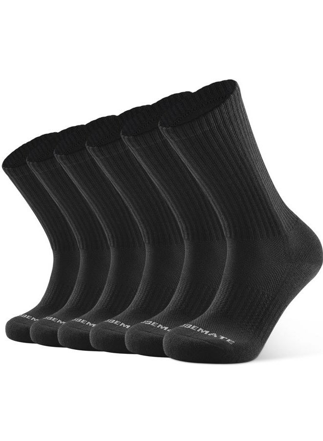 Closemate 6 Pairs Men's Crew Sports Socks 39-42 43-46 47-50 Padded Trekking Socks Cotton Running Socks Tennis Socks Women's Thick Warm Long Winter Socks Non-Slip Hiking Socks (6Black, Size L) - Image 1
