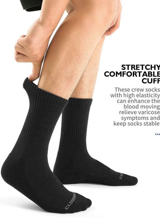 Closemate 6 Pairs Men's Crew Sports Socks 39-42 43-46 47-50 Padded Trekking Socks Cotton Running Socks Tennis Socks Women's Thick Warm Long Winter Socks Non-Slip Hiking Socks (6Black, Size L) - Image 5