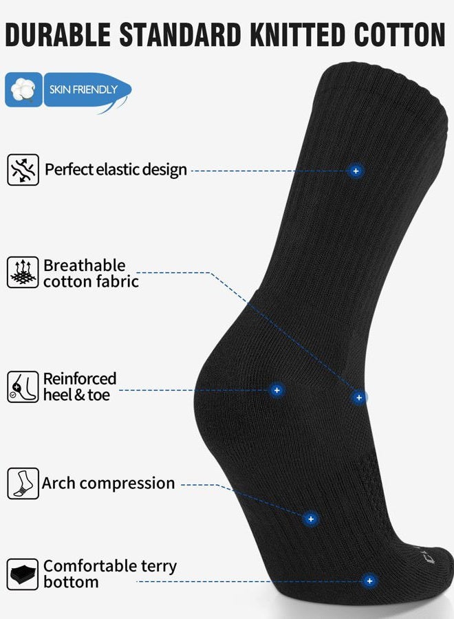 Closemate 6 Pairs Men's Crew Sports Socks 39-42 43-46 47-50 Padded Trekking Socks Cotton Running Socks Tennis Socks Women's Thick Warm Long Winter Socks Non-Slip Hiking Socks (6Black, Size L) - Image 4