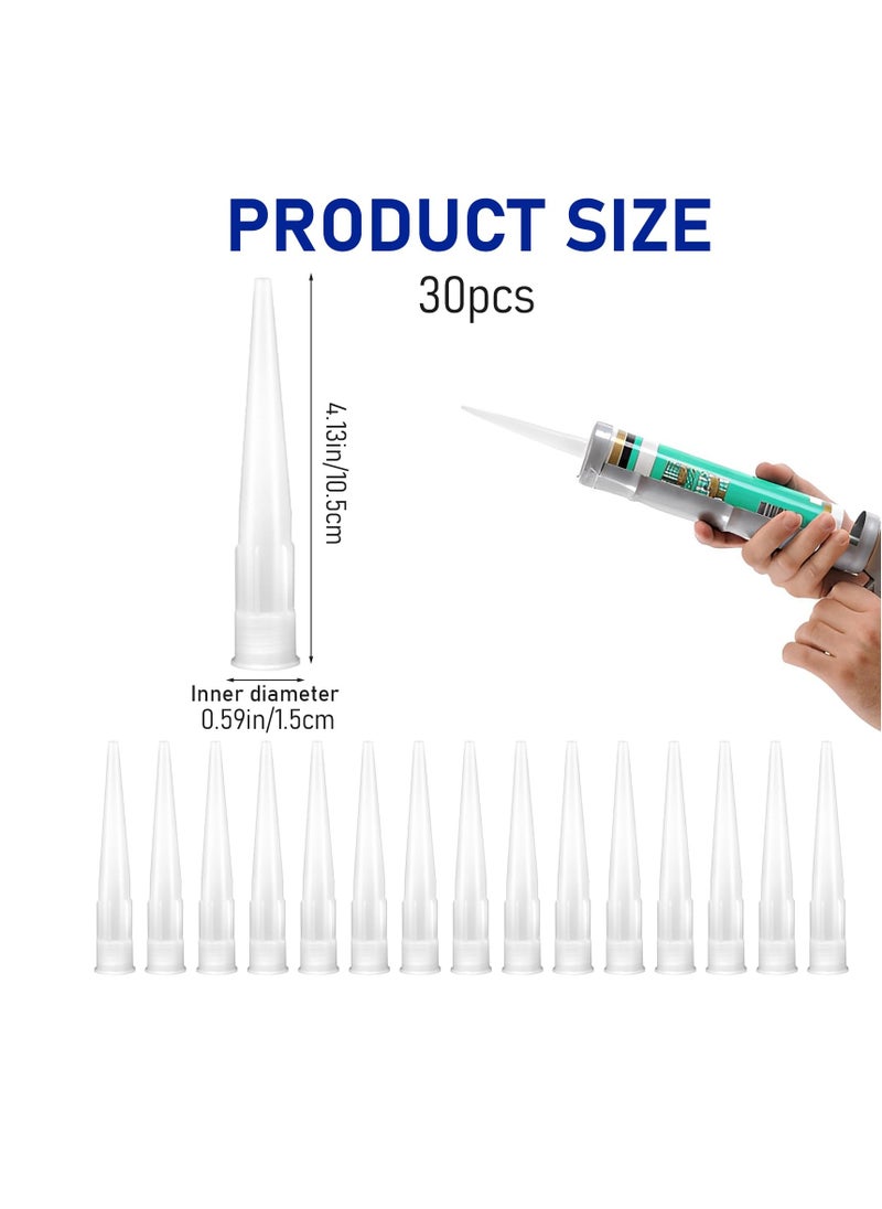 30Pcs Plastic Caulking Tips Caulking Gun Nozzle Extender Replacement Tips for Caulk Tube Reduce Glue Waste Applicator Replacement Extension Tool Wide Application Easy Application White