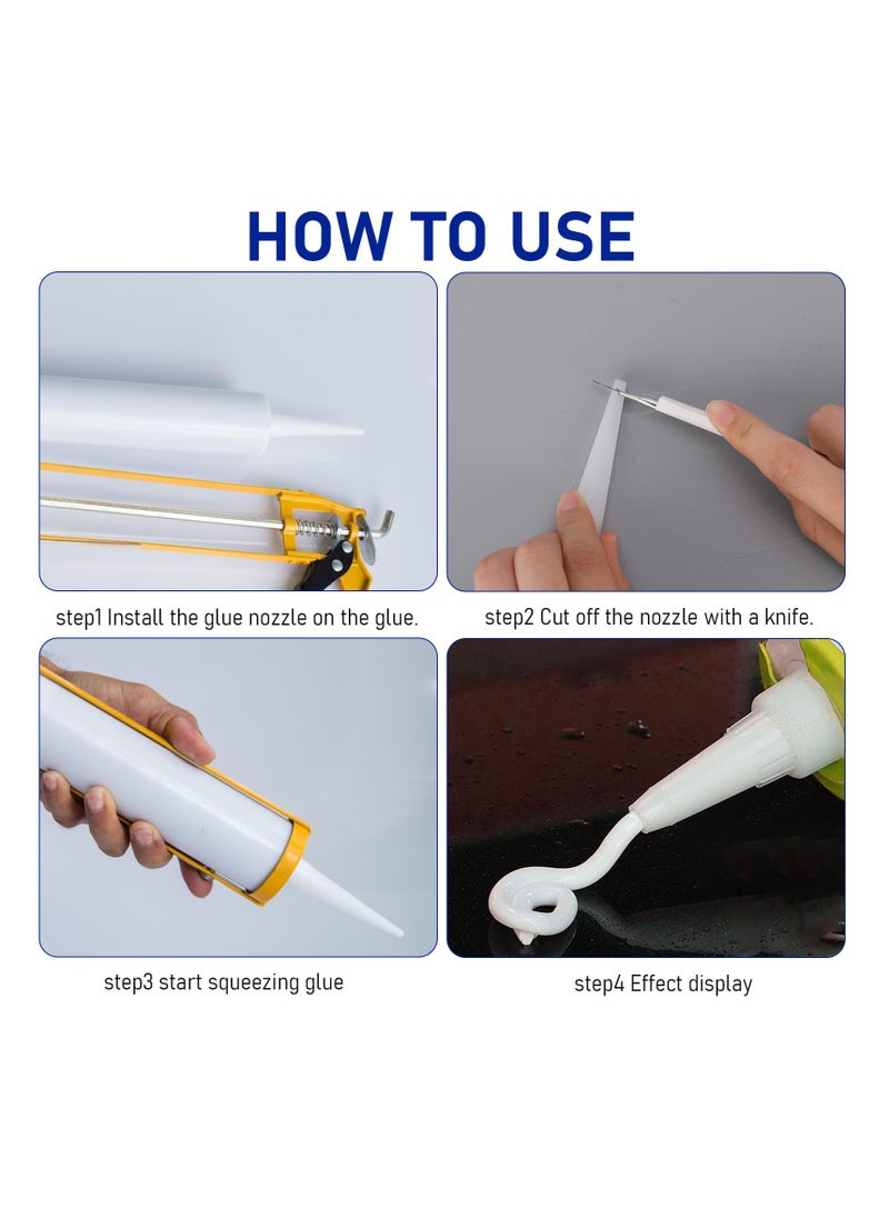 30Pcs Plastic Caulking Tips Caulking Gun Nozzle Extender Replacement Tips for Caulk Tube Reduce Glue Waste Applicator Replacement Extension Tool Wide Application Easy Application White