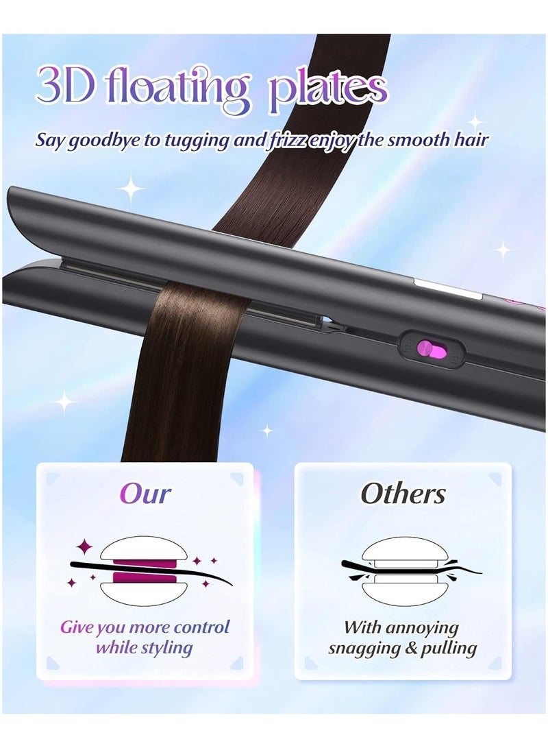 general Cordless hair straightener, 5000mAh rechargeable hair straightener, 8 levels of adjustable fast heating floating plates, portable hair straightener and curling iron 2 in 1 for all hair types - Image 4