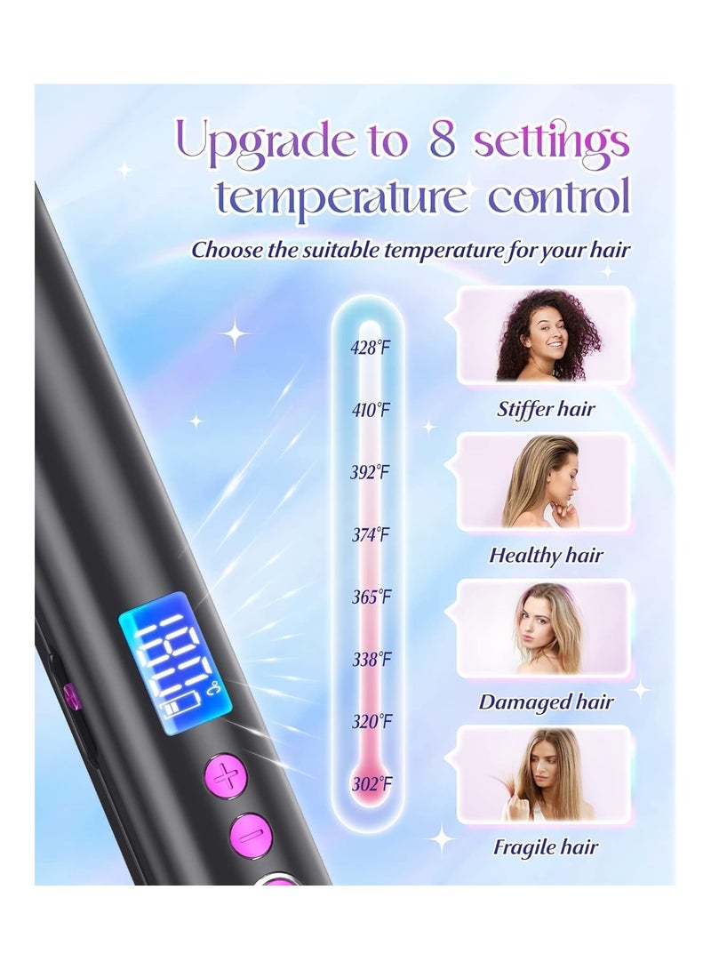 general Cordless hair straightener, 5000mAh rechargeable hair straightener, 8 levels of adjustable fast heating floating plates, portable hair straightener and curling iron 2 in 1 for all hair types - Image 5