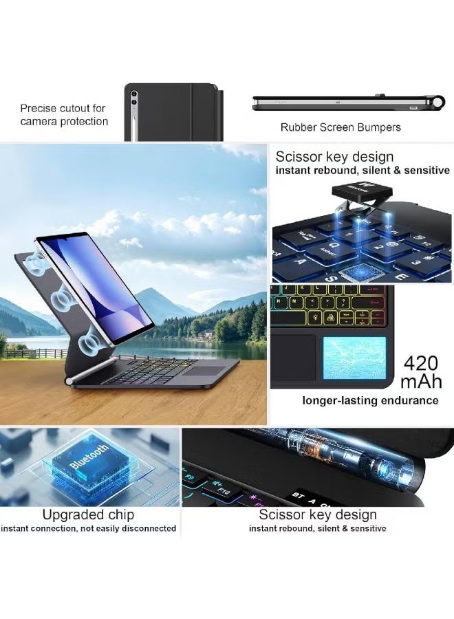 ZOOMEE Keyboard Case for Samsung Galaxy Tab S10+ Plus/S9+ Plus/S9 FE+ Plus/S8+ Plus/S7+ Plus/S7 FE Case with Keyboard 12.4" Magic-Style Magnetic – Floating Cantilever Stand - Multi-Touch Trackpad Keyboard - Image 4