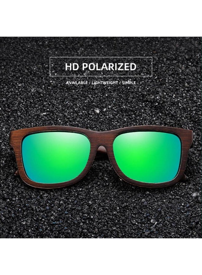 Wood Bamboo Polarized Sunglasses for Men Women, UV400 Protection with Patterned Temples & Spring Hinge - Image 2