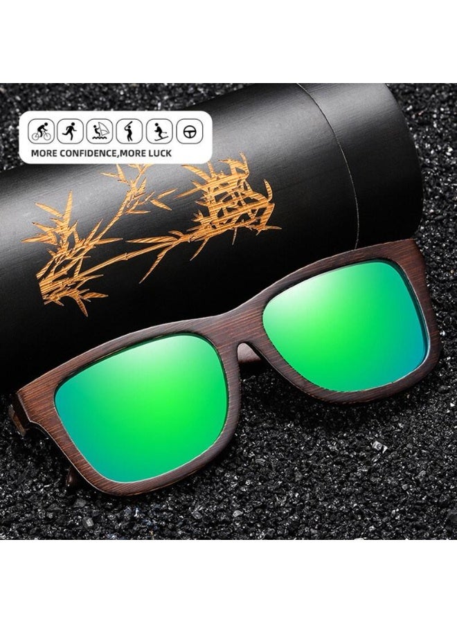Wood Bamboo Polarized Sunglasses for Men Women, UV400 Protection with Patterned Temples & Spring Hinge - Image 1