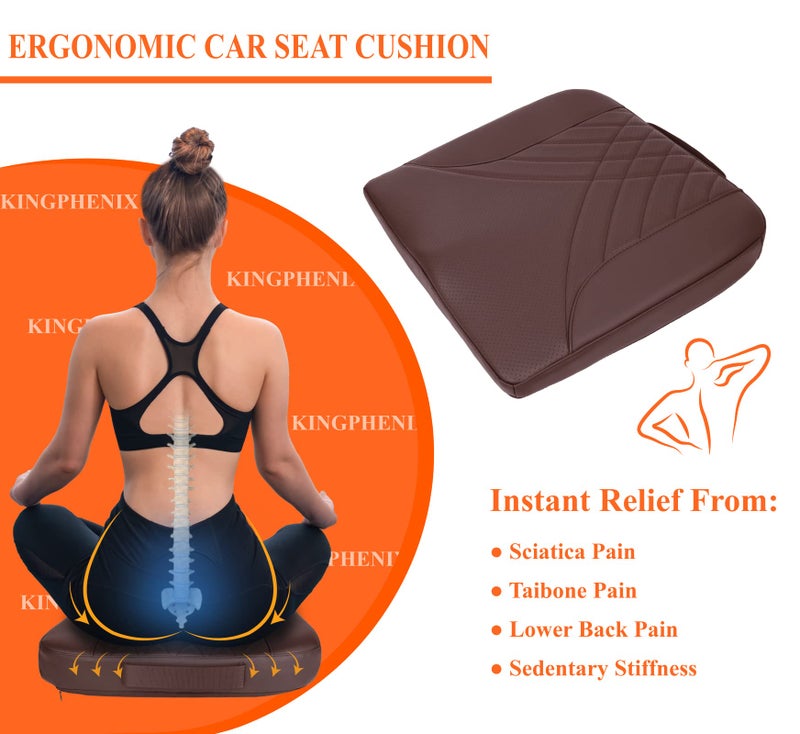 kingphenix Premium Car Seat Cushion, Memory Foam Driver Seat Cushion to Improve Driving View- Coccyx & Lower Back Pain Relief- Seat Cushion for Car, Truck, Office Chair (Brown) - Image 4
